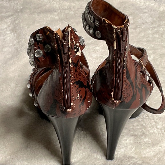 Brown, strappy, platform heels, bedazzled in lots of fun gems and jewels!! - Picture 7 of 9